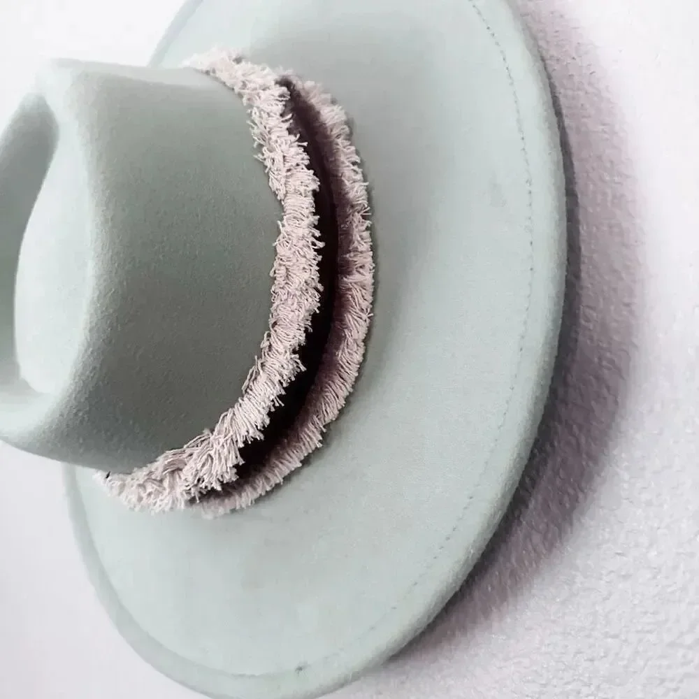 BESPOKE CLOTHING | Artisan Handmade Wool Fedora Hat‎ Mint Green Gray Crm Feather